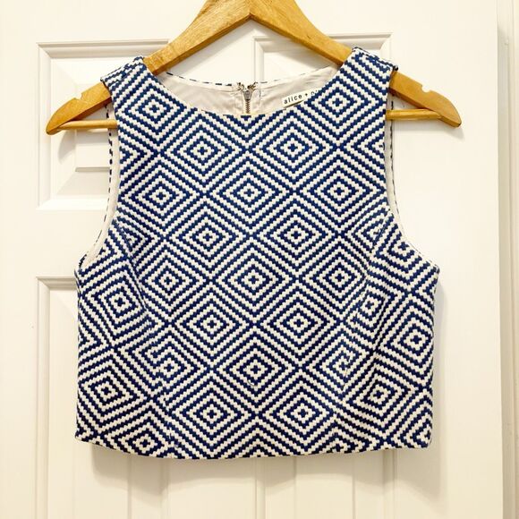 Alice & Olivia Jacquard Crop Top  Blue as worn by Taylor Swift Size 2 - Picture 4 of 10